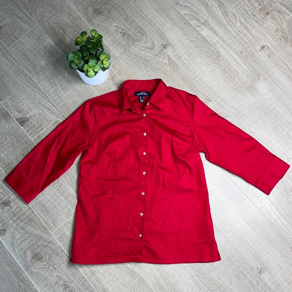 Lands End Outfitters Red Button Down 3/4 Sleeve Dress Shirt Women’s Size Medium